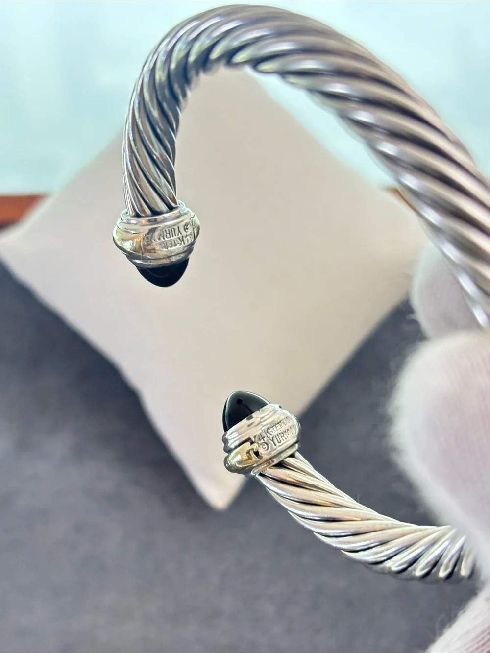 David Yurman 925 & 14k Gold 7mm Bracelet with Black Onyx-Medium